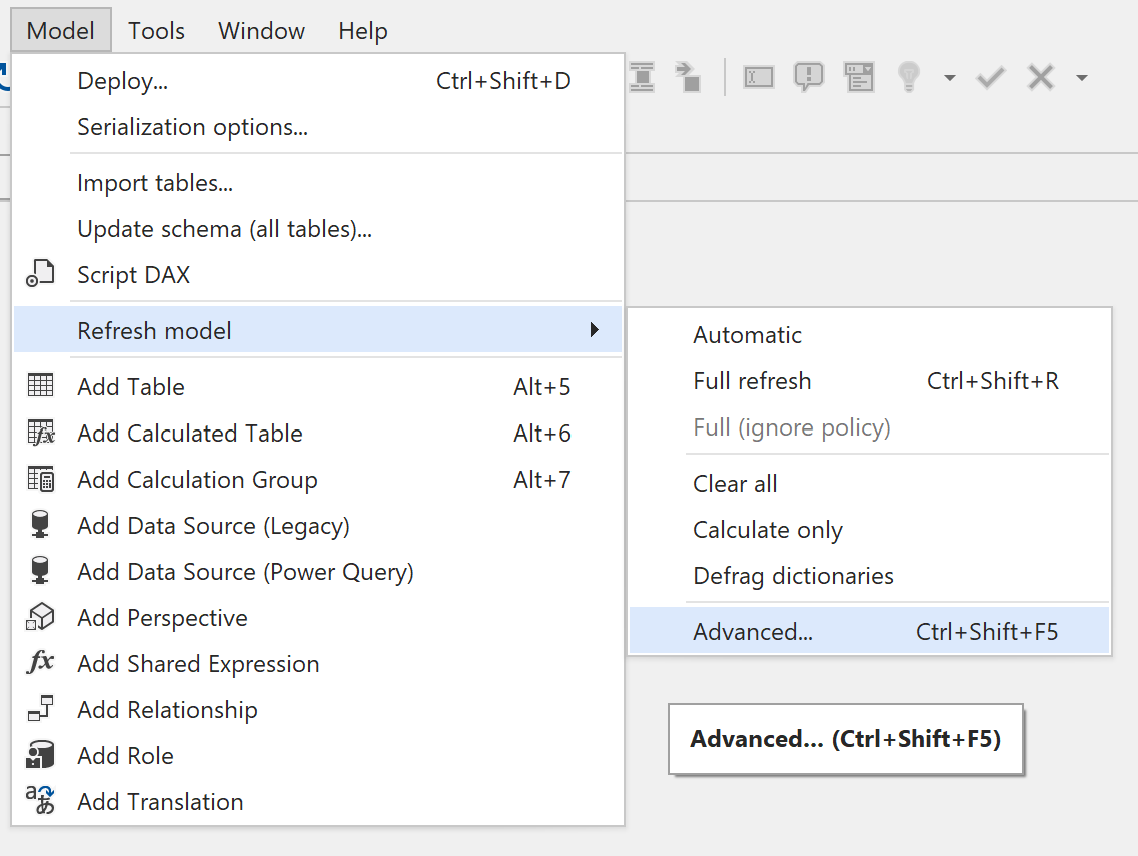 Advanced Refresh Menu