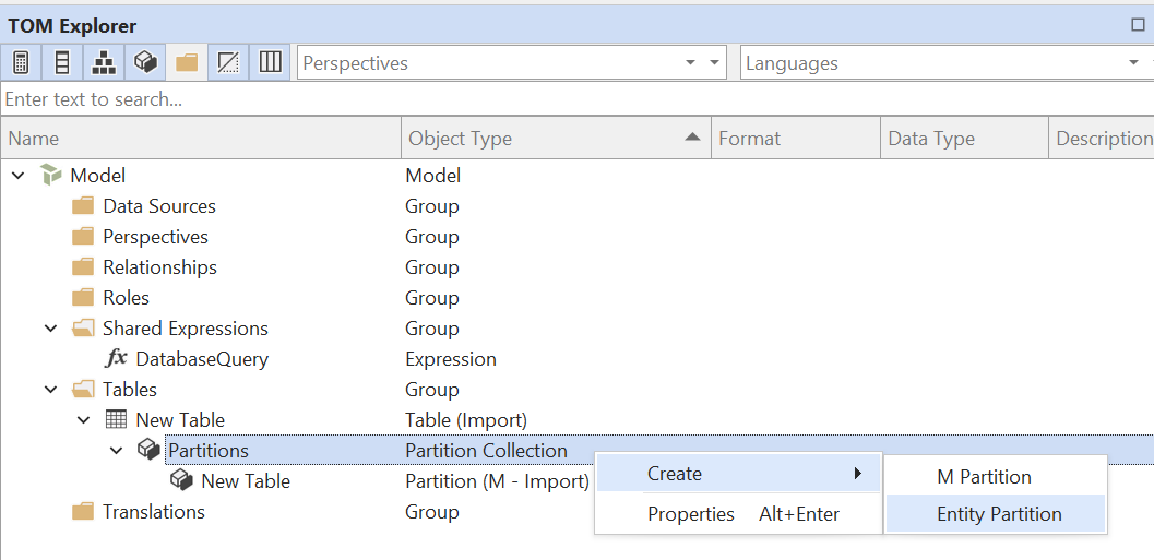 Create Entity Partition